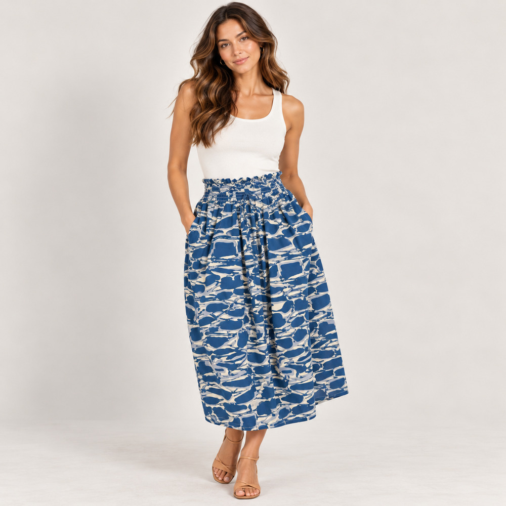 Anthropologie Porridge Getaway Skirt M Blue Abstract Print A-Line Rayon